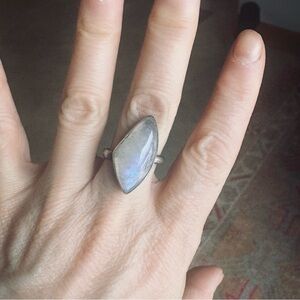 Bohemian Sterling Silver Oblong Moonstone Ring Size 7